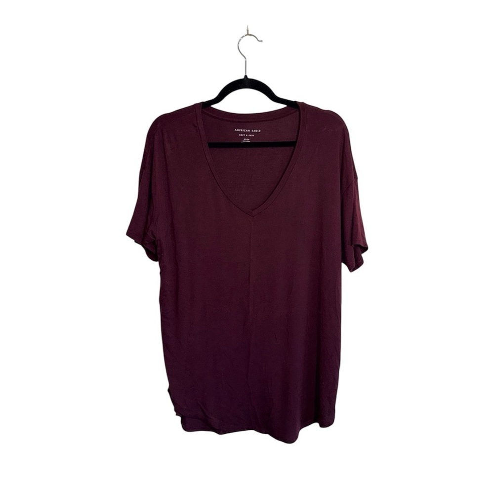 American Eagle Soft & Sexy Tee Solid Maroon V-neck Short Sleeve Small Women’s